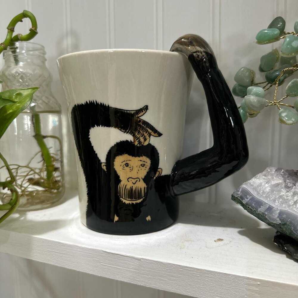 Monkey Mug with Arm Handle – Unique Ceramic Coffee Cup